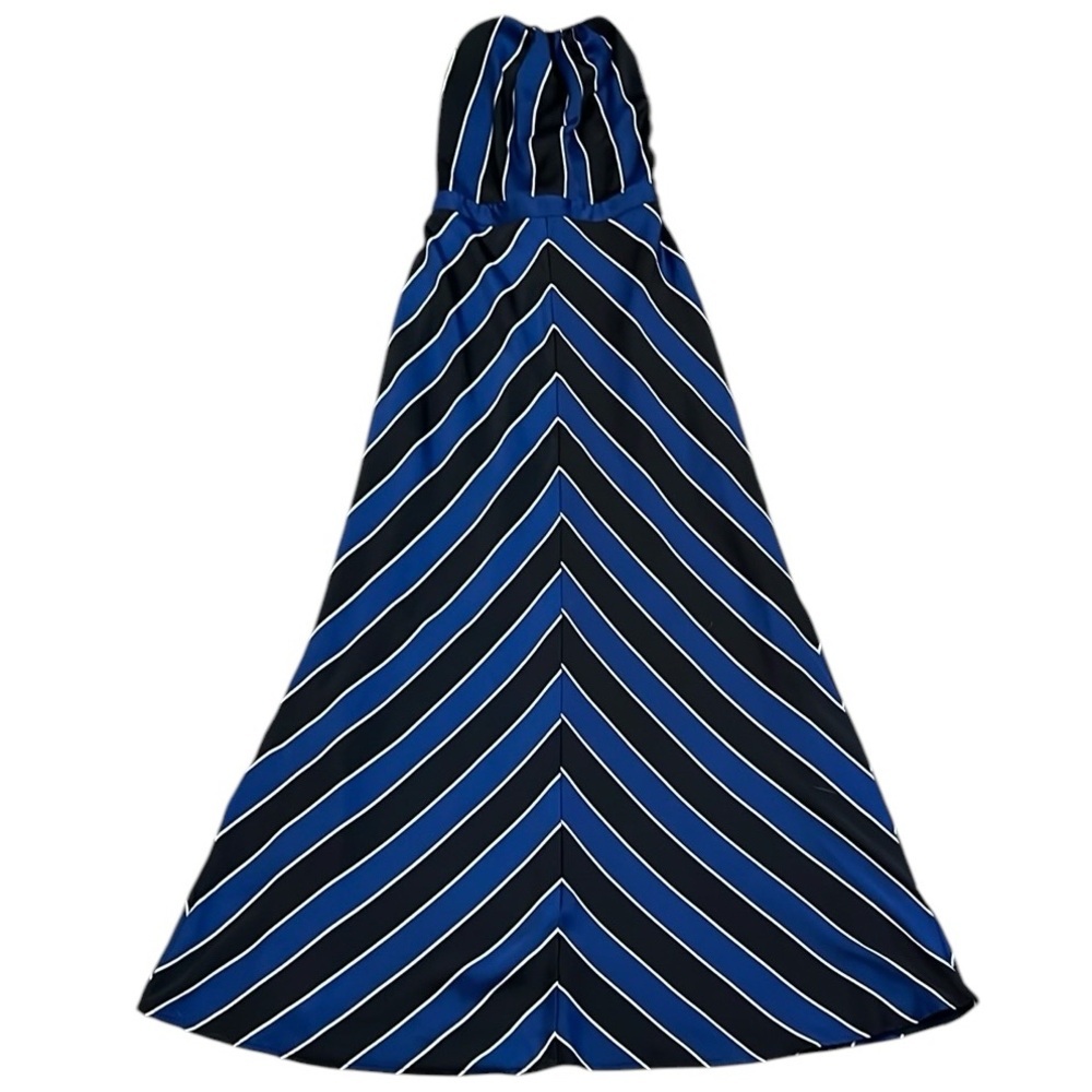 Guess Y2K Halter Maxi Dress Blue Black Chevron Lace Up Back Size 6 - Picture 4 of 13